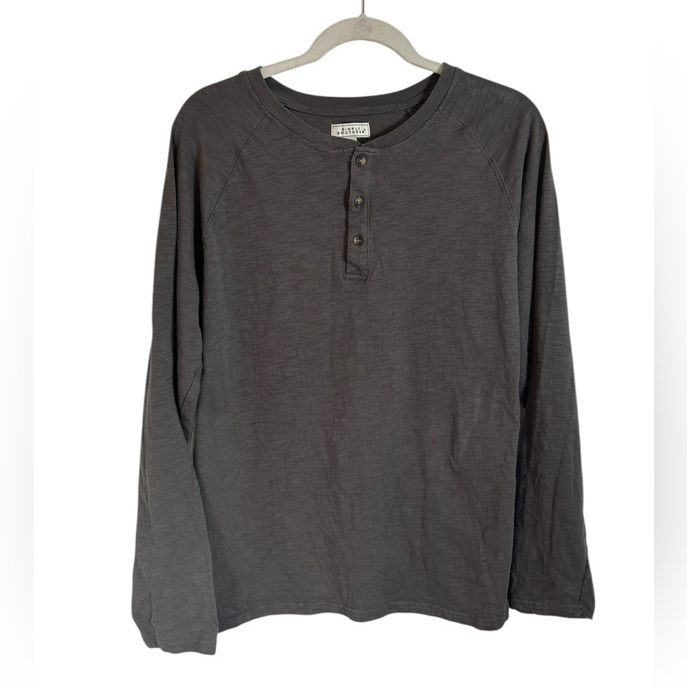 ♥️ Simply Southern Grey 100% Cotton Long Sleeve Henley T-Shirt Men’s Size Large